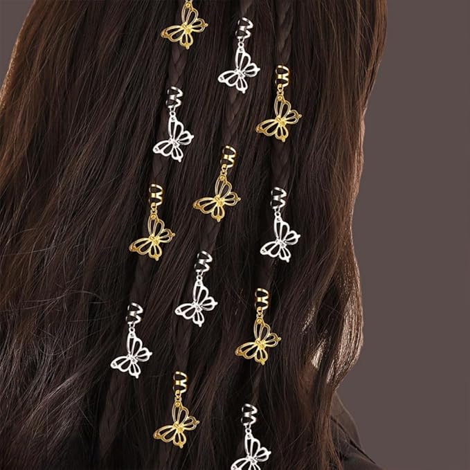 20 Pcs Butterfly Hair Braids Dreadlock Clips, Hollow Metals Cuffs Clip Hair Accessories Styling Fashion Toos for Women Men (Gold Sliver)