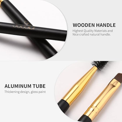 Docolor 3Pcs Duo Eyebrow Brush, Professional Eye Makeup Tool, Eyeshadow Brush and Spoolie Brush Black