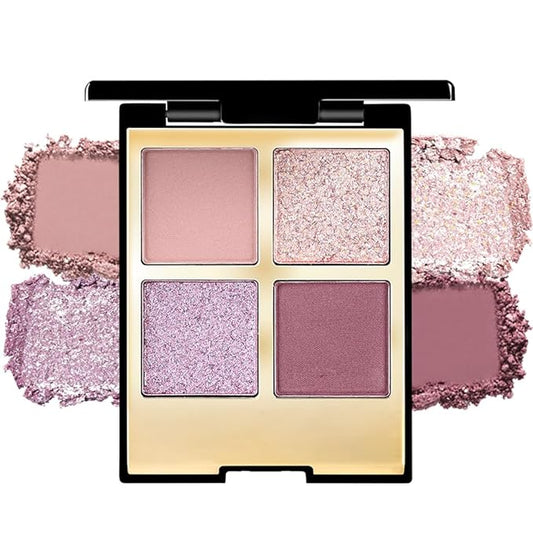 Eyeshadow Quad Makeup Palette – 4 Shades of Nude, Pink, Purple, Champagne Gold Tones, Blendable Matte & Shimmer, Long-Lasting Waterproof, Perfect for Mature & Young Women, with Built-In Mirror 03#