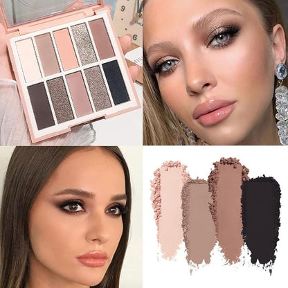 Neutral Nude Eye Shadow Palette,Matte Brown Black Naked Cream Eyeshadow Palette,make up pallets for women Highly Pigmented Natural Eyeshadow for Eyes Long Lasting Naturing-Looking,Blendable,Vegan