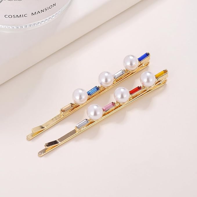 2PCS Rhinestone Hair Pins, Crystal Hair Clips, Handmade Cute Hair Barrettes, Hollow Geometric Hairpins, Elegant Metal Hairpin Hair Accessories Headwear Styling Tools, Gifts for Women Girls (TypeA)
