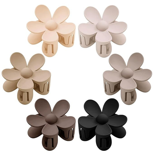 Flower Hair Clips 6 PCS Flower Claw Clips Daisy Clips for Women Matte Large Claw Clips Strong Hold Jaw Clamps Hair Accessories for Thick Hair 6 Colors