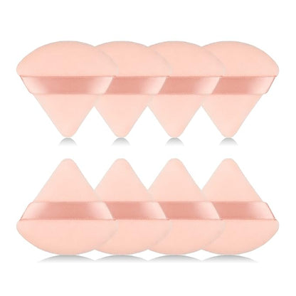 8Pcs of Triangular Powder Puff Makeup Sponges, Made of Super-soft Velvet, Designed for Contouring, Eye, and Corner, Beauty Blender Foundation Mixing Container.