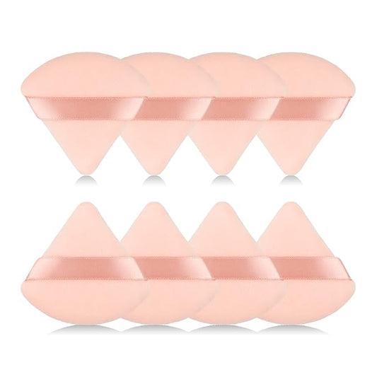 8Pcs of Triangular Powder Puff Makeup Sponges, Made of Super-soft Velvet, Designed for Contouring, Eye, and Corner, Beauty Blender Foundation Mixing Container.