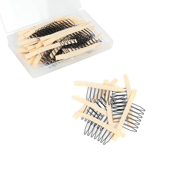 100 Pieces Wig Combs Wig Clips Wig Combs to Secure Wig 7-teeth Wig Accessories Tools For Making Wig Caps Wig Comb (Beige,100 Pcs))