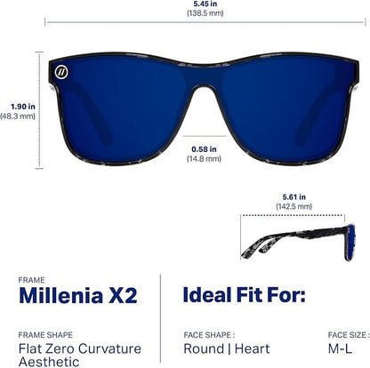 Blenders Eyewear Millenia X2 – Polarized Sunglasses – Flat, Mirrored Lens – 100% UV Protection – For Men & Women