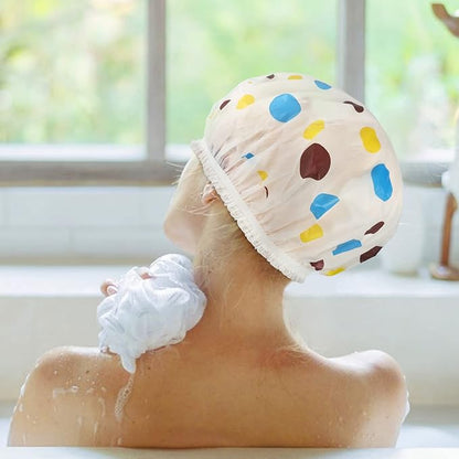 6 Pcs Shower Caps, Waterproof Bath Caps Plastic Reusable Shower Caps Elastic Band Bath Hair Caps for Women Kids