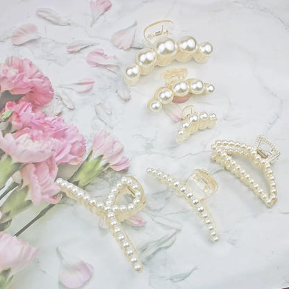 6 PCS Large Pearl Hair Claw Clips Medium Hair Barrette Clamps Small Fashion Hair Accessories for Women Big Banana Jaw Clip Barrettes Nonslip for Thick Thin Hair