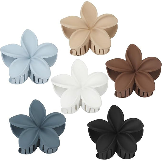 Hair Clip, 6 Pcs Large Plumeria Flower Claw Clips for Thick Medium Hair - Blue Brown Beach Hair Accessories for Women and Girls