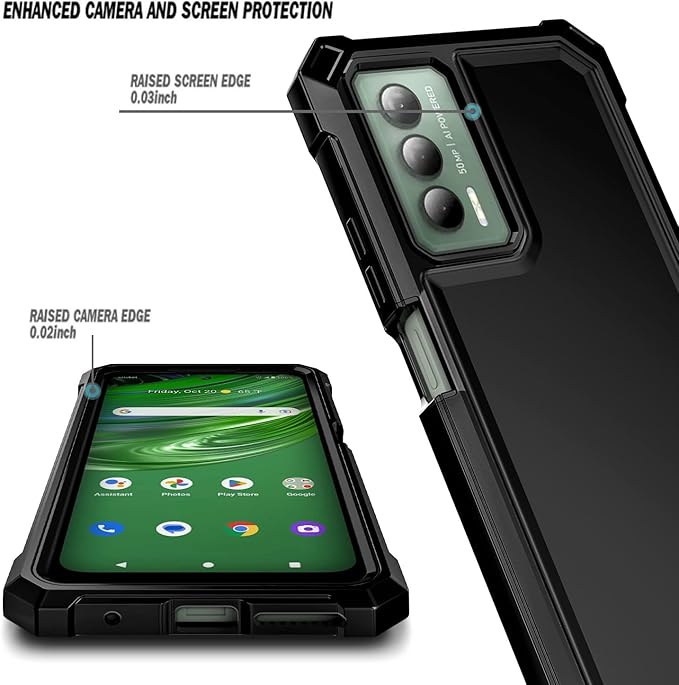 Designed for Cricket Outlast Phone Case, ATT Jetmore Case with [Built-in Screen Protector], Full-Body Protective Shockproof Rugged Bumper Cover Case (Black)