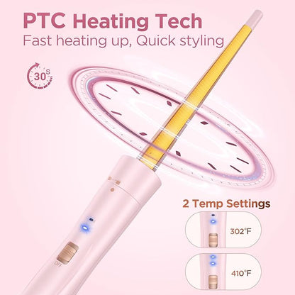 5 in 1 Wand Curling Iron-Curling Wand Set with Hair Straightener, 3 Barrels Hair Crimper Iron, 3 Ceramic Curling Irons (0.35 "-1.25"), 2 Temps Fast Heat Hair Curler Waver with Glove & Clip-Light Pink