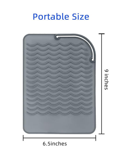 Heat Resistant Mat for Curling Iron, Flat Irons and Hair Straightener Hair Styling Tools 9" x 6.5", Food Grade Silicone, Grey