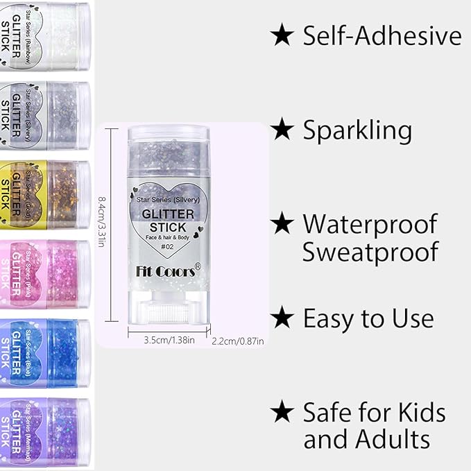 Mysense Silver Body Glitter Stick,Face Hair Glitter Makeup,Sparkling Mermaid Sequins Chunky Glitter Face Paint,Singer Concert Outfit Festival Rave Accessories for Women and Kids