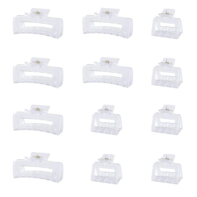 12 Pcs Rectangle Hair Clips, Hair Accessories for Women and Girls, Including 6 Pcs 4 Inch Large Claw Clips for Thick Hair and 6 Pcs 2 inch Small Hair Claw Clips for Thin Hair (Clear)