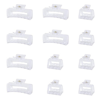 12 Pcs Rectangle Hair Clips, Hair Accessories for Women and Girls, Including 6 Pcs 4 Inch Large Claw Clips for Thick Hair and 6 Pcs 2 inch Small Hair Claw Clips for Thin Hair (Clear)