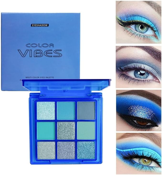 4 Pack/Set Eyeshadow Palette Set - Black, Blue, Green, Purple Themes, High Pigmented Blendable Matte & Glitter Shimmer Finishes, 24-Hour Long Wear Eye Makeup for Christmas Party & Music Festival