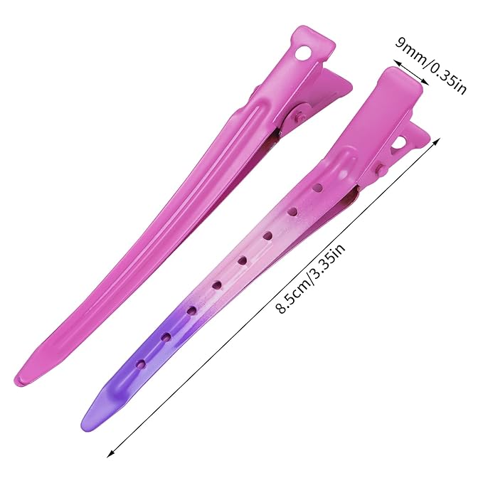 24 Packs Duck Bill Clips, Bantoye 3.35 Inches Rustproof Metal Alligator Curl Clips with Holes for Hair Styling, Hair Coloring, Gradient Rose Red