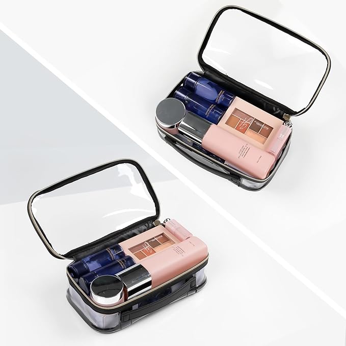 OCHEAL Clear Makeup Bag, TSA Approved Toiletry Bag Small Portable Travel Transparent Cosmetic Bag Organizer Cute Storage Bags with zipper for Women and Girls Cosmetics Toiletries Clear Pouch