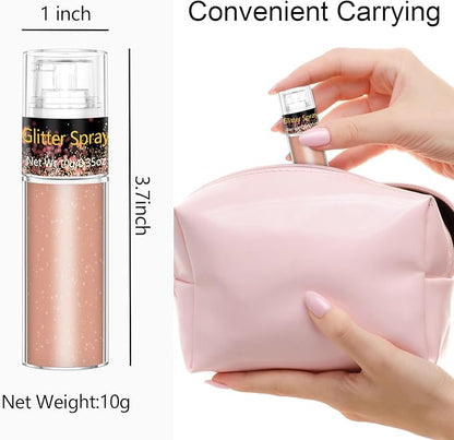 Hair and Body Glitter Spray, 1PC Champagne Glitter Hairspray Dry Powder Makeup for Clothes, Festival Rave Prom Loose Sparkle Powder,Holographic Ultra Fine Resin Glitters for Crafts,10g (Champagne)