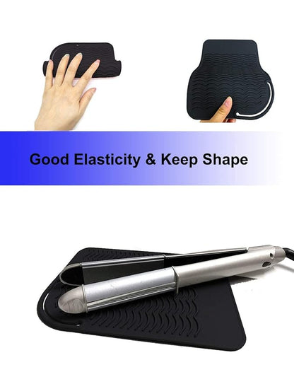 Heat Resistant Mat for Curling Iron, Flat Irons and Hair Straightener Hair Styling Tools 9" x 6.5", Food Grade Silicone, Black