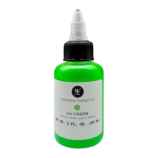 UV Fluorescent Alcohol Airbrush Paints - 2 fl oz, Glow Effect, Waterproof, Sweatproof, Highly Pigmented Liquid Makeup for Bodypainting, Film, TV, Festivals - UV Green