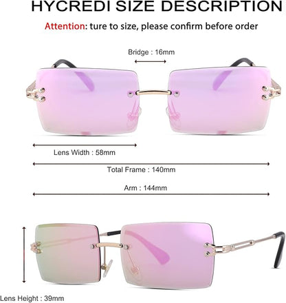 Rectangle Sunglasses for Men/Women Small Rimless Square Shade Eyewear