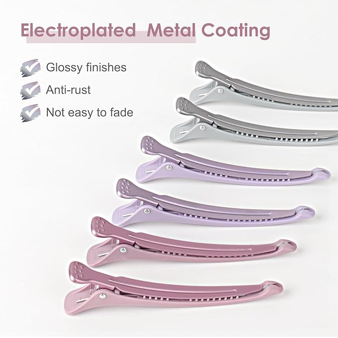 AIMIKE Hair Sectioning Clips with Silicone Band - 6pcs No Crease Duck Billed Clips for Styling, Cutting, and Rollers in Morandi Color