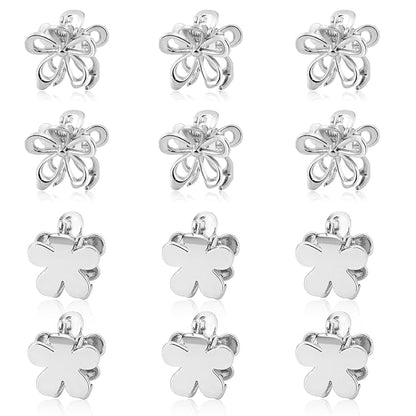 12PCS Small Metal Hair Claw Clips, Silver Mini Hair Clips for Thin Thick Hair, Cute Tiny Hair Clips, Little Flower Hair Jaw Clamps, Nonslip Bangs Pins Hair Accessories for Women Girls