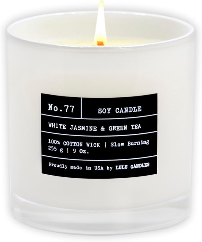 Lulu Candles | White Jasmine & Green Tea | Luxury Scented Soy Jar Candle | Hand Poured in The USA | Highly Scented & Long Lasting (9 Oz.)