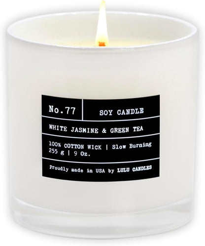 Lulu Candles | White Jasmine & Green Tea | Luxury Scented Soy Jar Candle | Hand Poured in The USA | Highly Scented & Long Lasting (9 Oz.)
