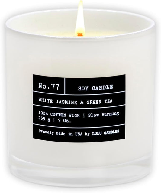 Lulu Candles | White Jasmine & Green Tea | Luxury Scented Soy Jar Candle | Hand Poured in The USA | Highly Scented & Long Lasting (9 Oz.)