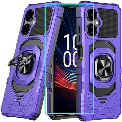 for Boost Mobile Celero 5G 2024 Case with 1 Pack Screen Protector,Dual Layer Hybrid Heavy Duty Defender Protection,Sleek Rugged Reinforced Cushion Corner Kickstand Shockproof Bumper Cover Purple