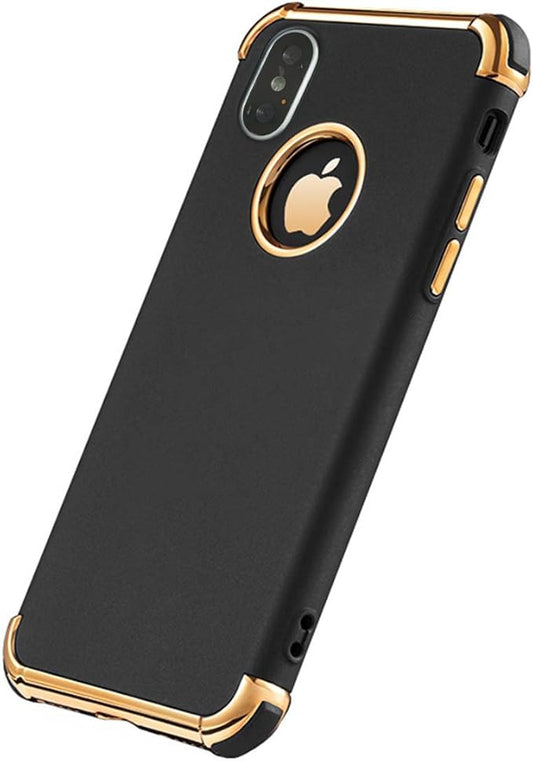 Matte Phone Case Compatible with iPhone X, Ultra Thin Slim Fit Flexible Soft Case with Electroplated Elegant Phone Case for iPhone X/iPhone Xs, Black Gold (5.8 inch)