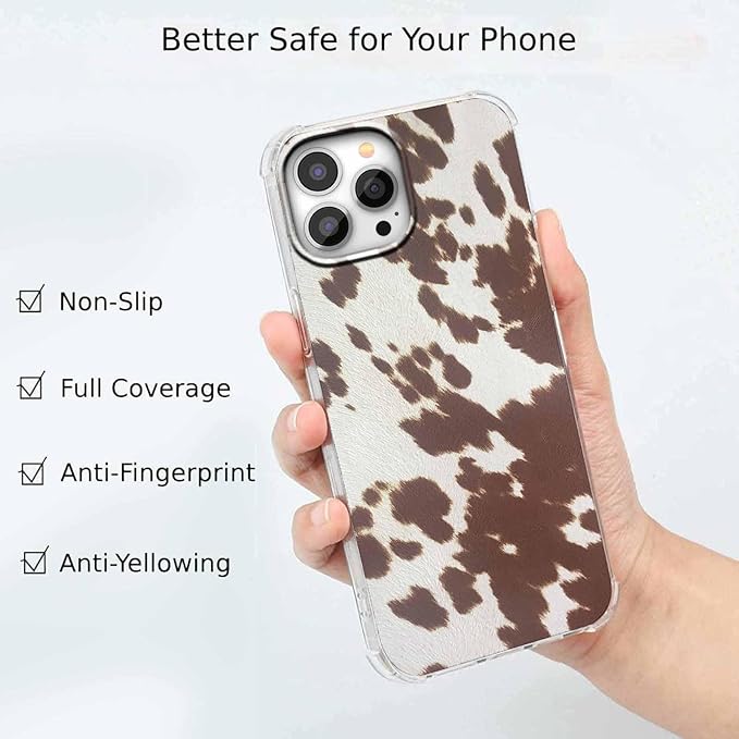Case for iPhone 14 Pro with Cowhide Pattern,Farm Animal Retro Western Cattle Desgin,Trendy Soft TPU Bumper Phone Cover(14pro,Leather)