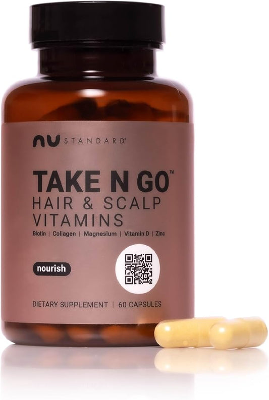 NU Standard TAKE N GO Hair Vitamins for Faster Hair Growth and Loss for Women | Collagen and Biotin Supplement | Scalp Care Treatment | Combat Hair Thinning | DHT Blockers, BioPerine | 30-Day Supply