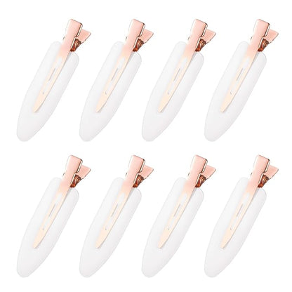 D 8 Pcs Hair Clips - No Bend No Crease Hair Clips - Flat Makeup Clip for Women and Girls - Creaseless Hair Clip for Hairstyling Bangs Salon Rose Gold Handle - white