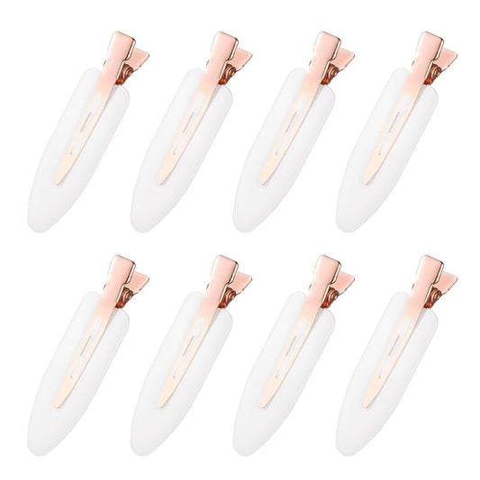 D 8 Pcs Hair Clips - No Bend No Crease Hair Clips - Flat Makeup Clip for Women and Girls - Creaseless Hair Clip for Hairstyling Bangs Salon Rose Gold Handle - white