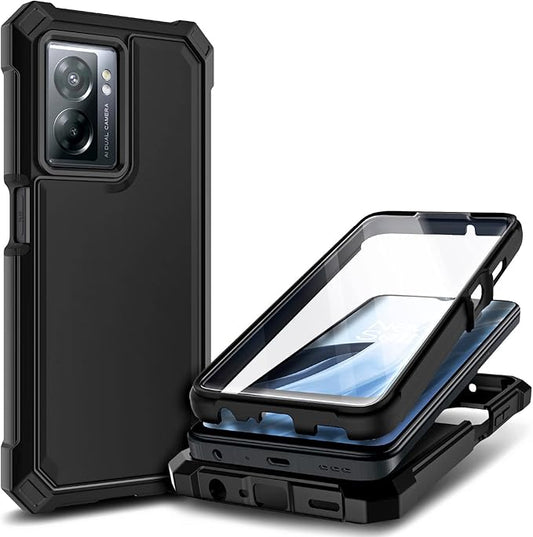 NZND Compatible with OnePlus Nord N300 5G Case with [Built-in Screen Protector], Full-Body Protective Shockproof Rugged Bumper Cover, Impact Resist Phone Case (Black)
