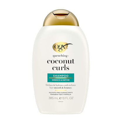 OGX Quenching + Coconut, Curl-Defining Shampoo, Hydrating & Nourishing Curly Hair Shampoo with Coconut Oil, Citrus Oil & Honey, Paraben, Sulfate-Free Surfactants, 13 floz