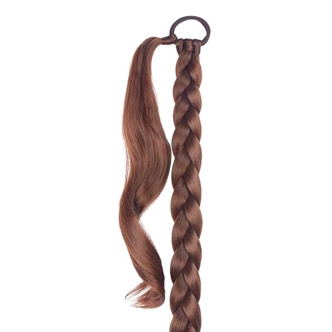 2 Pack Long Braided Ponytail Extension with Hair Tie Straight Wrap Around Hair Extensions Ponytail(6#)