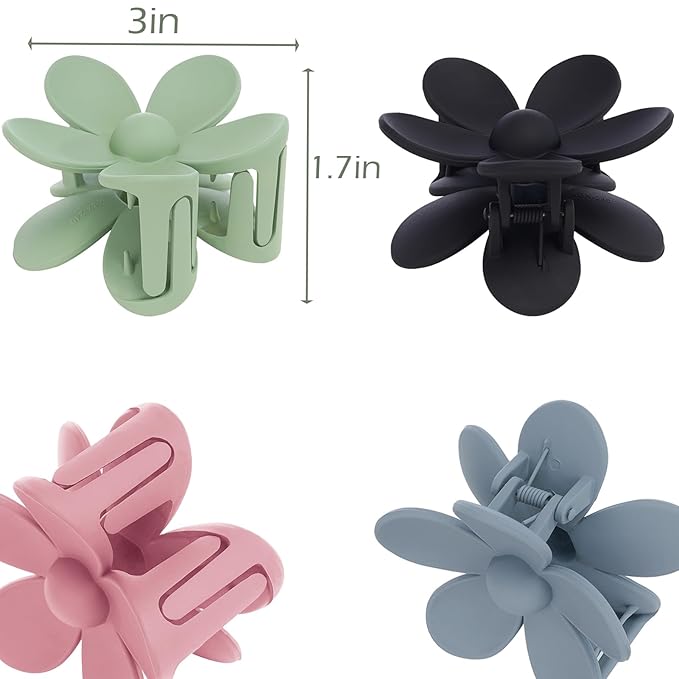 Flower Hair Clips 6 PCS Flower Claw Clips Daisy Clips for Women Matte Large Claw Clips Strong Hold Jaw Clamps Hair Accessories for Thick Hair 6 Colors