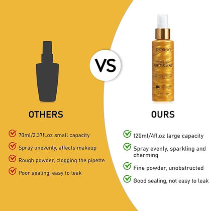 Body Glitter Spray, Shimmer Spray, Gold Glitter for Hair and Body, Glitter Hairspray, Spray for Women Makeup Party Festival Rave 4FL.OZ