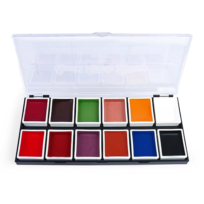 12 Colors Alcohol Activated SFX Makeup Paint Palette, Professional Waterproof Sweatproof Face and Body Paint,Long Lasting Special Effect Makeup Use for Cosplay, Theatre, Film