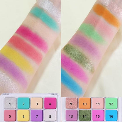 Sixteen Color Matte Shimmer Eyeshadow Palette, Lake Blue Rose Pink Yellow Purple White Orange Nude Green Champagne Grass Green Sky Blue Eye Shadow Palette Makeup, Prom-Looking Women Girls Eye Shadow