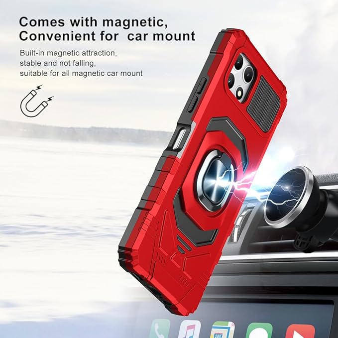 for T-Mobile Revvl 7 5G Case with Screen Protector,Revvl 7 5G Phone Case Military Grade Protection Built-in Magnetic Ring Stand Soft Rugged Silicone Corner Shockproof Cover for T-Mobile Revvl 7 Red