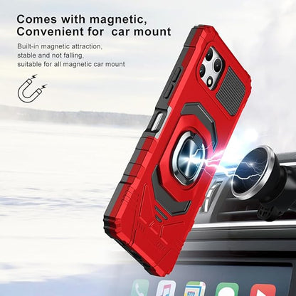 for T-Mobile Revvl 7 5G Case with Screen Protector,Revvl 7 5G Phone Case Military Grade Protection Built-in Magnetic Ring Stand Soft Rugged Silicone Corner Shockproof Cover for T-Mobile Revvl 7 Red