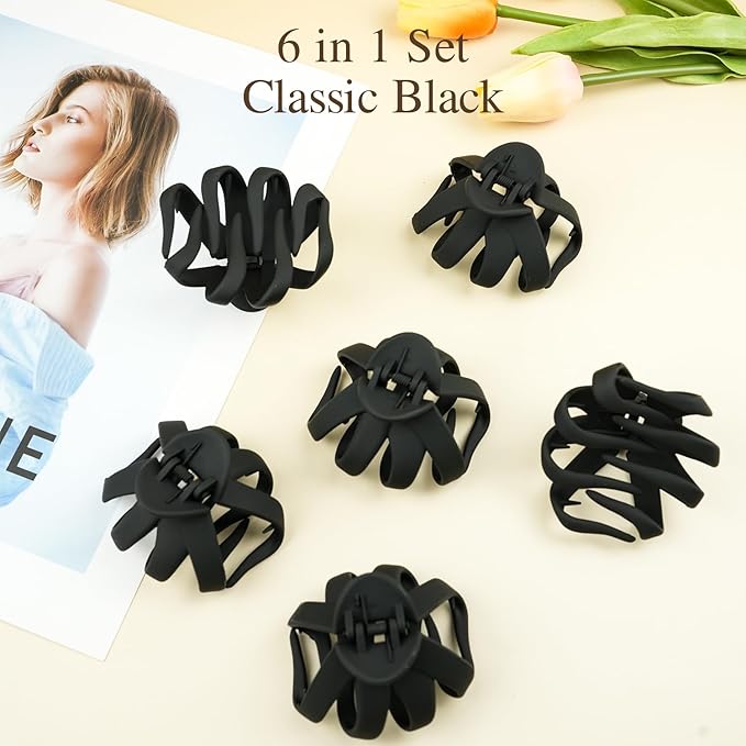 2.8 Inch Medium Octopus Hair Clips for Women, Black Matte Hair Claw Clips for Thin Fine Hair, Strong Hold Non-slip Spider Hairclips Jaw Clip