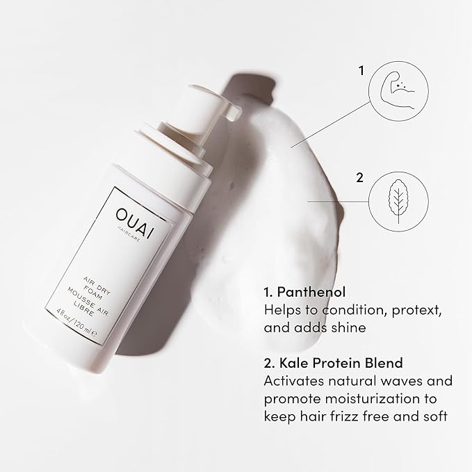 OUAI Air Dry Foam - Hair Mousse for Curly Hair & Beach Waves - Conditioning & Detangling With Kale and Carrot Extract - Paraben, Phthalate and Sulfate Free Curly Hair Products (4 Oz)