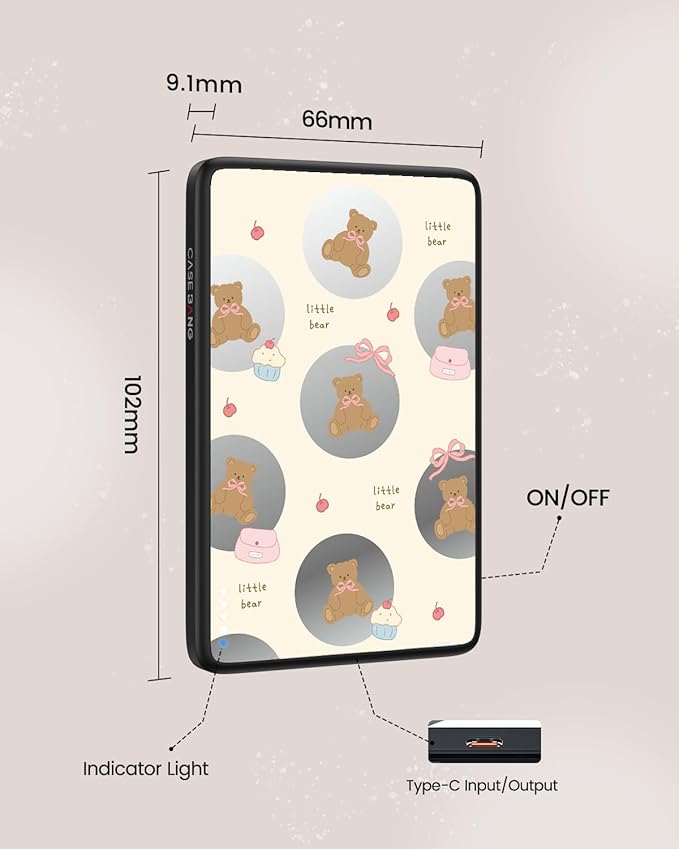 Magnetic Battery Pack Compatible with Magsafe,5000 mAh Portable Power Bank, Wireless Charging with Type C Input Output Ultra Slim for iPhone 16/15/14/13/12/ All Series, Little Bear