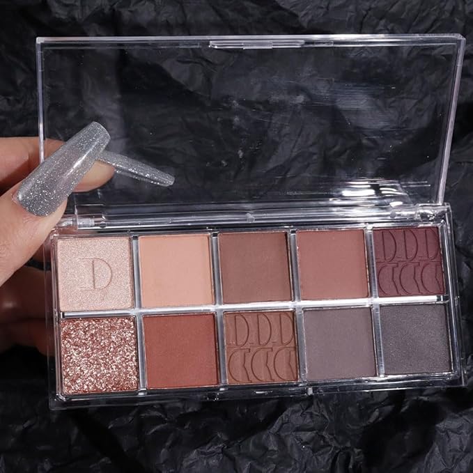 10Colors Gold Brown Gray Colorful Eyeshadow Palette Makeup,Natural Neutral Highly Pigmented Eye Shadow,Naturing-Looking Long Lasting Waterproof Blendable Hypoallergenic Suitable for Beginners